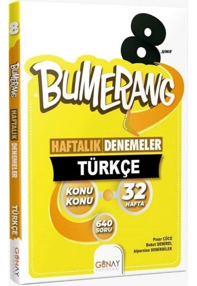 Günay Yayınları 8. Sınıf Türkçe Bumerang Konu Konu Haftalık Denemeler