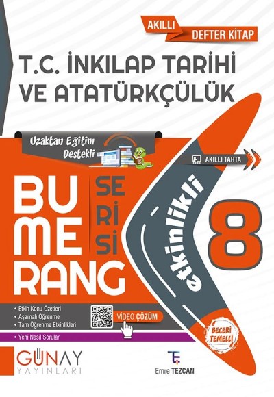 Günay Yayınları 8. Sınıf Bumerang Serisi T.C. İnkılap Tarihi ve Atatürkçülük Konu Anlatımlı ve Etkinlikli Soru Bankası